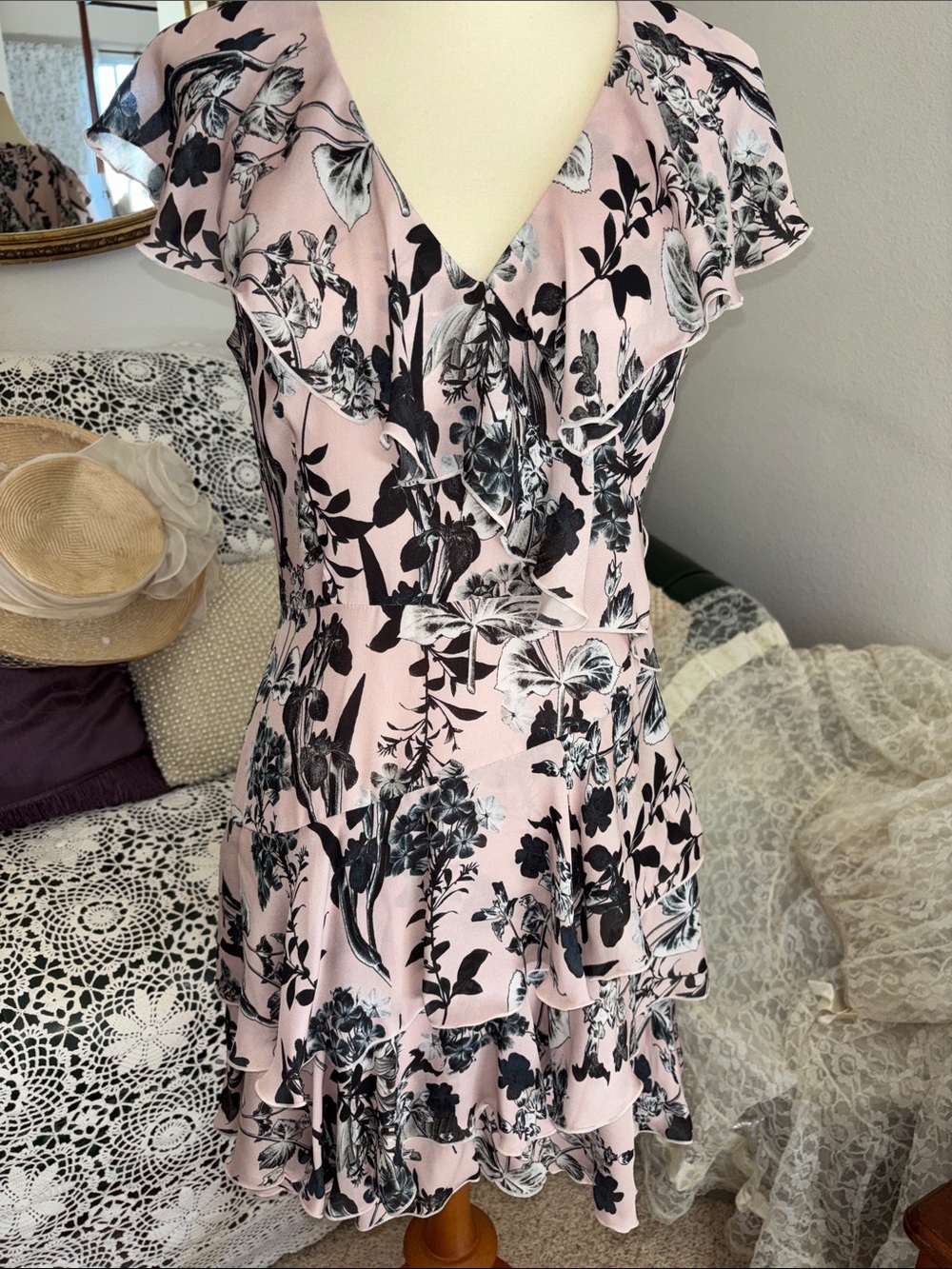 Parker Pink Floral Ruffle Mini Dress